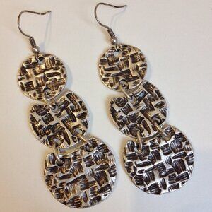 3 Tier Silver Plated Earrings Textured Metal Dangle Pierced Osmanli Taki New